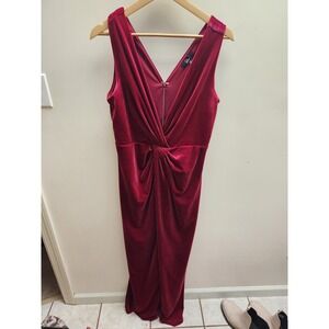 Lulus Velvet Deep V Neck Twist Front Midi Dress Burgundy Size XL‎
